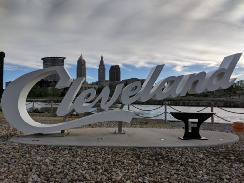 Cleveland Script sign on the Burning River