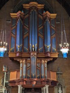 The organ in the back of the church